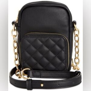 INC International Concepts Black Quilted Leather Crossbody Bag NWT